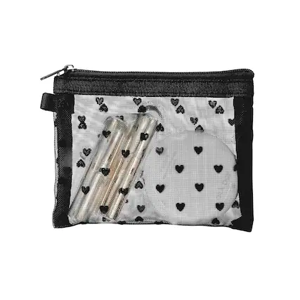 Front. Mber - Travel Makeup Bag, Small Makeup Bag Organizer, Toiletry Bag, Mini Mesh Cosmetic Bag with Zipper 5.1" x 3.9", Black - Black.