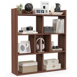 Costway - 1 PCS 7-cube Bookcase Open Storage Shelf with Anti-tipping Kits for Living Room - Walnut