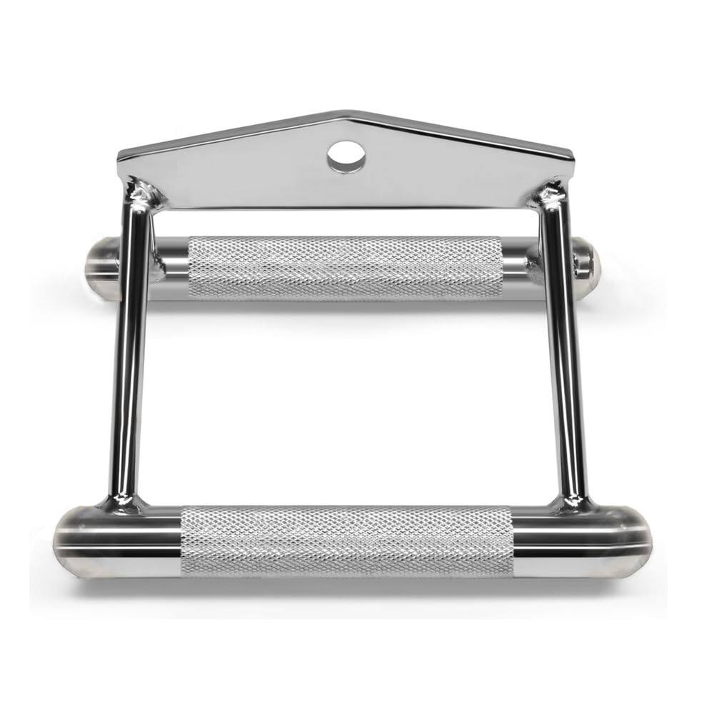 Left. Amber Sporting Goods - Chrome Plated Double D Handle with Ergo Handgrips for Optimal Workout Control - Silver.