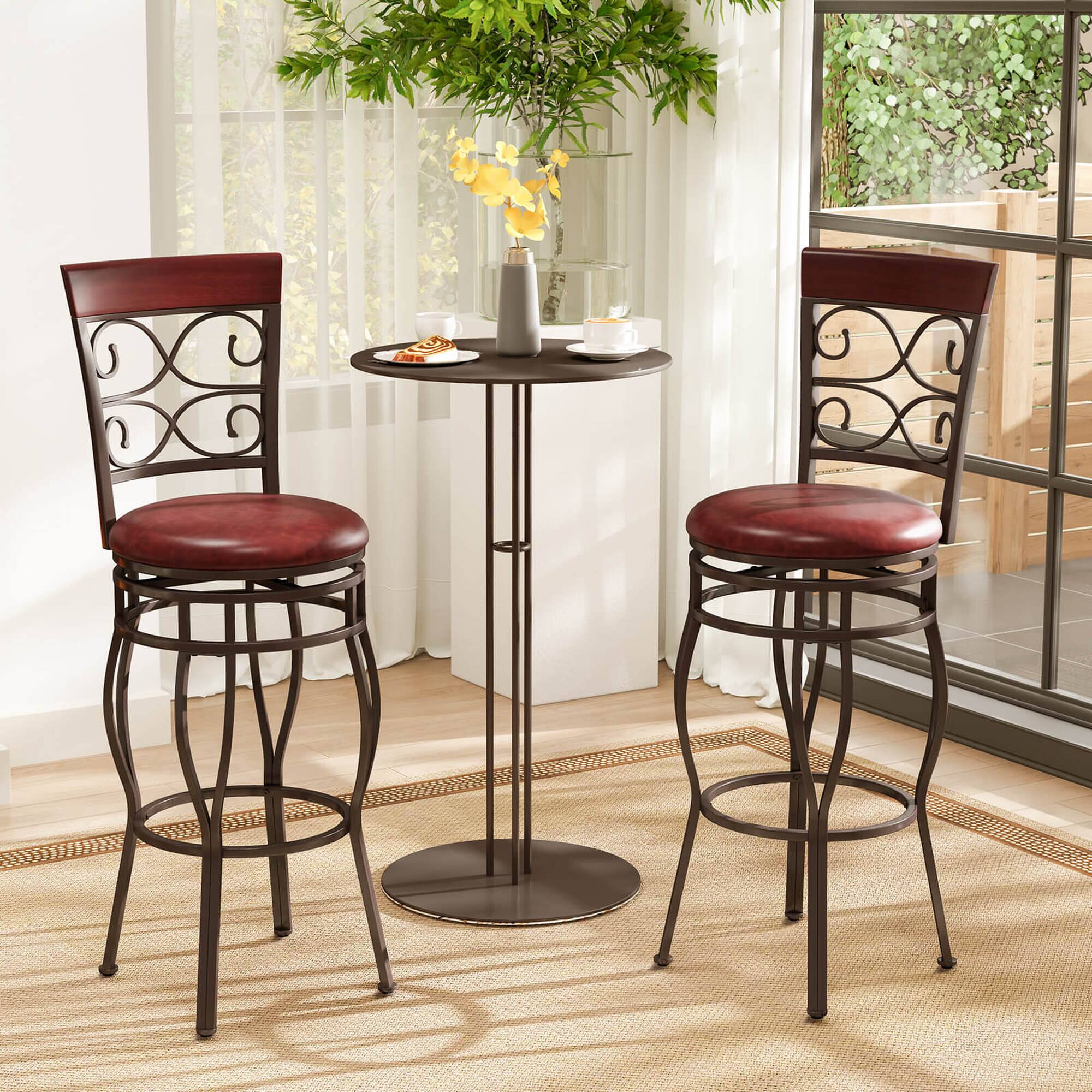 Alt View 3. Costway - Costway Set of 2 Vintage Bar Stools 30" Swivel Padded Seat Bistro Dining Kitchen Pub Chair - Brown.