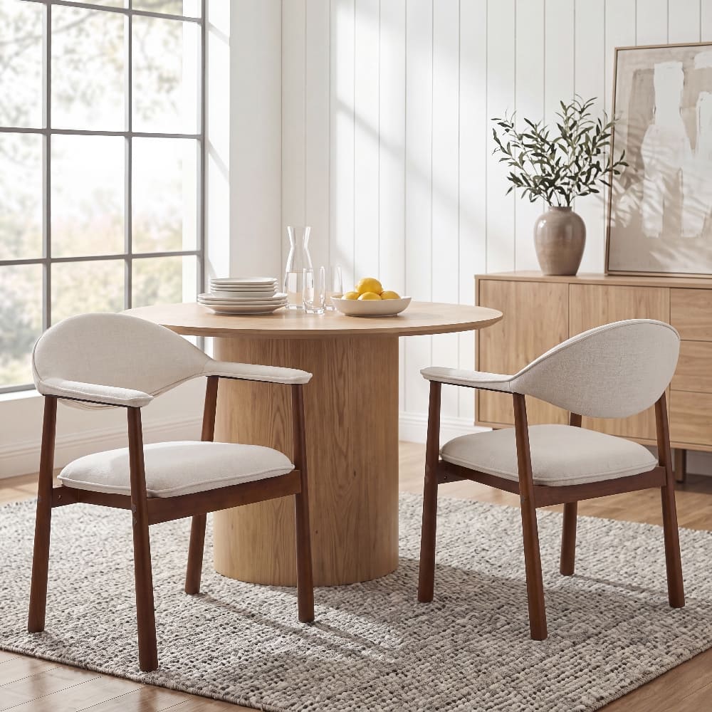 Loheer - Upholstered Dining Chairs Set of 2 Fabric Walnut Finish Rubber Wood Curved Back - Beige price history on PriceWatchPro