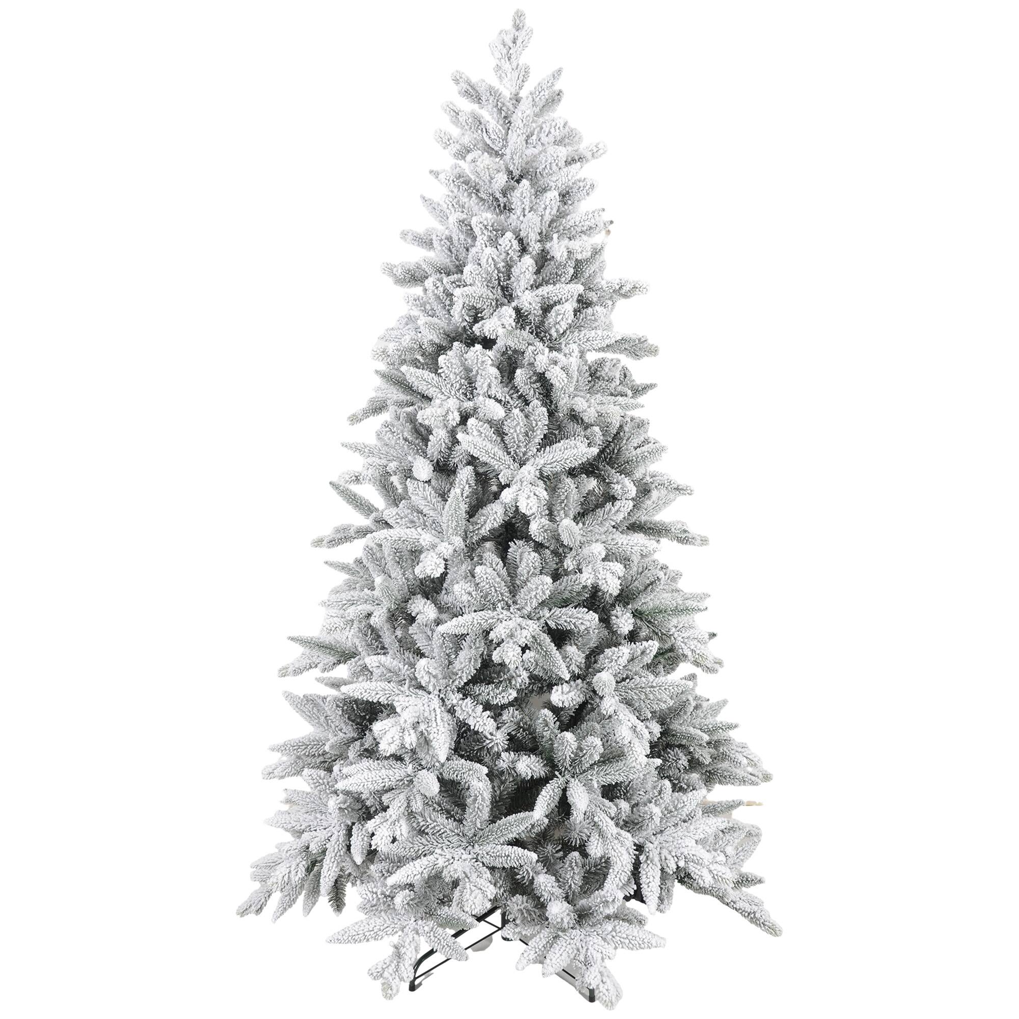 Homcom - Snow Flocked Artificial Christmas Tree, 994 Tips Foldable Metal Stand - Green