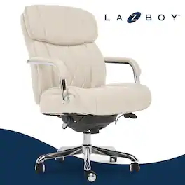 La-Z-Boy - Ergonomic Big and Tall Office Chair with Lumbar Support & Padded Arms Leather Adjustable Reclining Computer Chair - Light Ivory