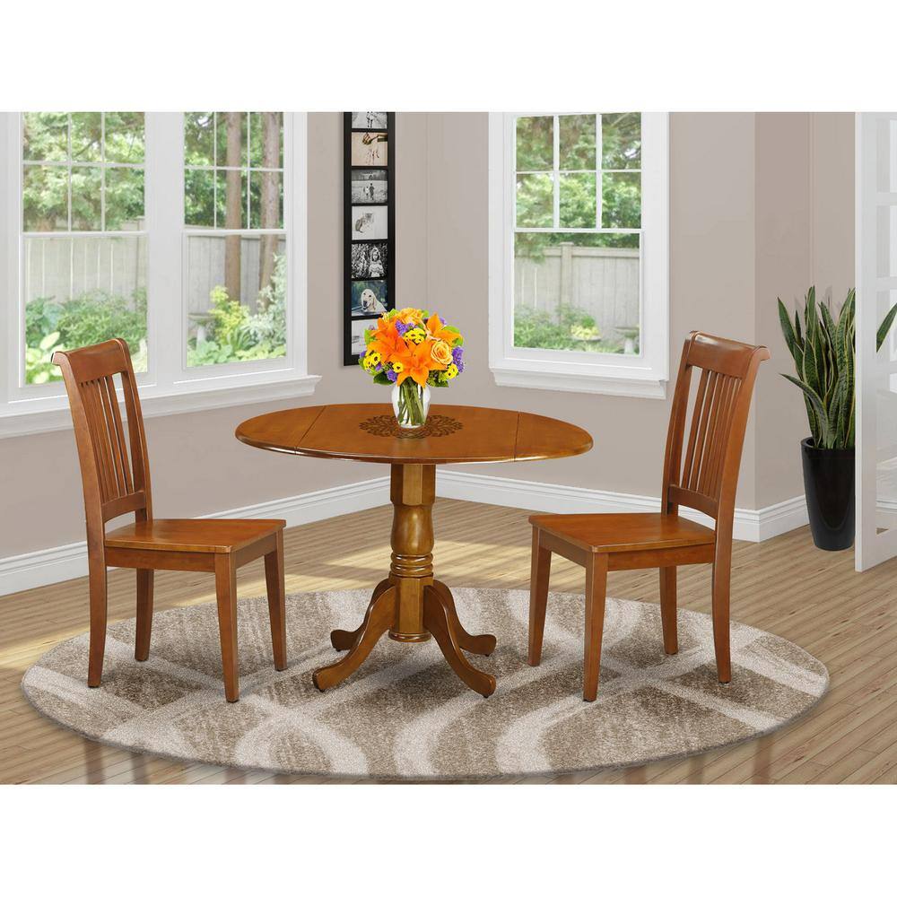 Back. East West Furniture - 3 Pc-round Kitchen Table-plus 2 Kitchen Chairs - Saddle Brown.