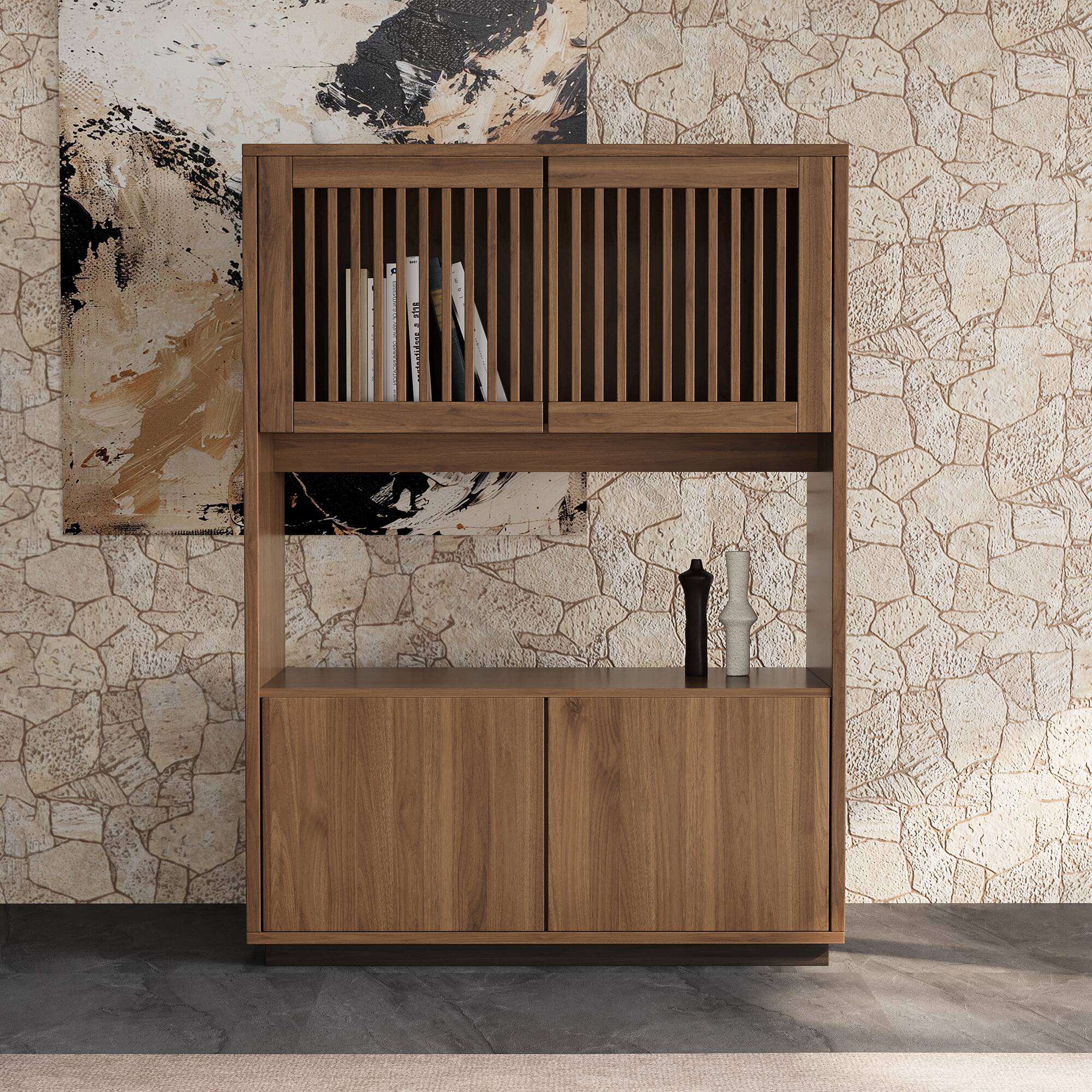 Alt View 1. luck idea - 33.46" Storage Cabinet & Decorative Cabinet, Suitable for Multiple Scenarios - Walnut color.