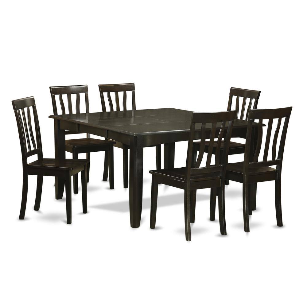 Back. East West Furniture - 7 Pc Dining room set-Dinette Table with Leaf and 6 Dinette Chairs. - Cappuccino.