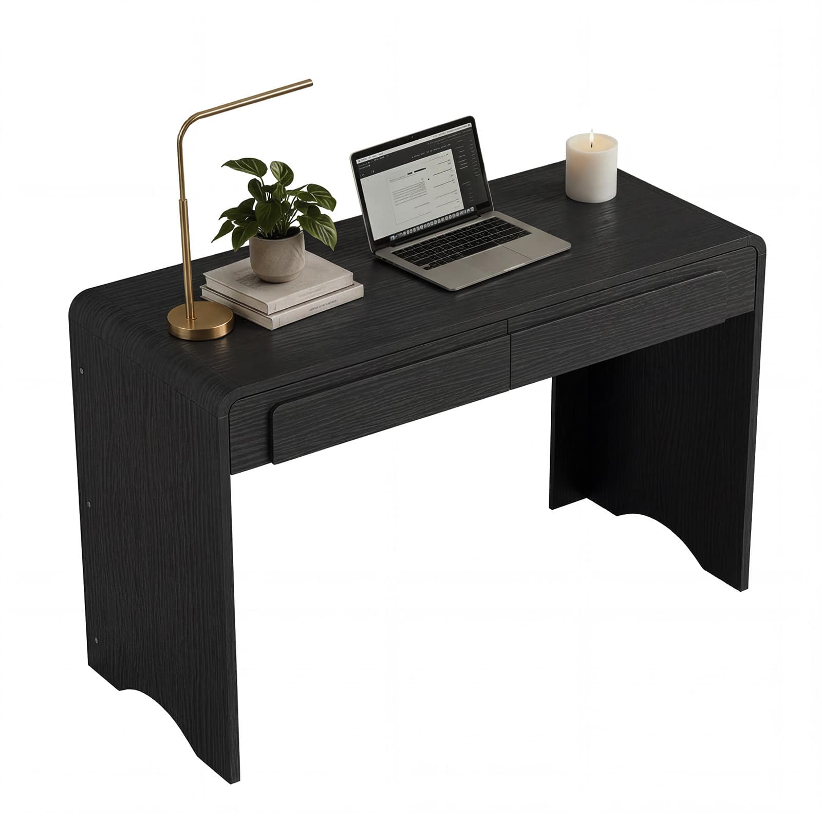 Bestier - 47 Inch Modern Writing Desk with Arched Fluted & 2 Large Storage Drawers - Black Grained