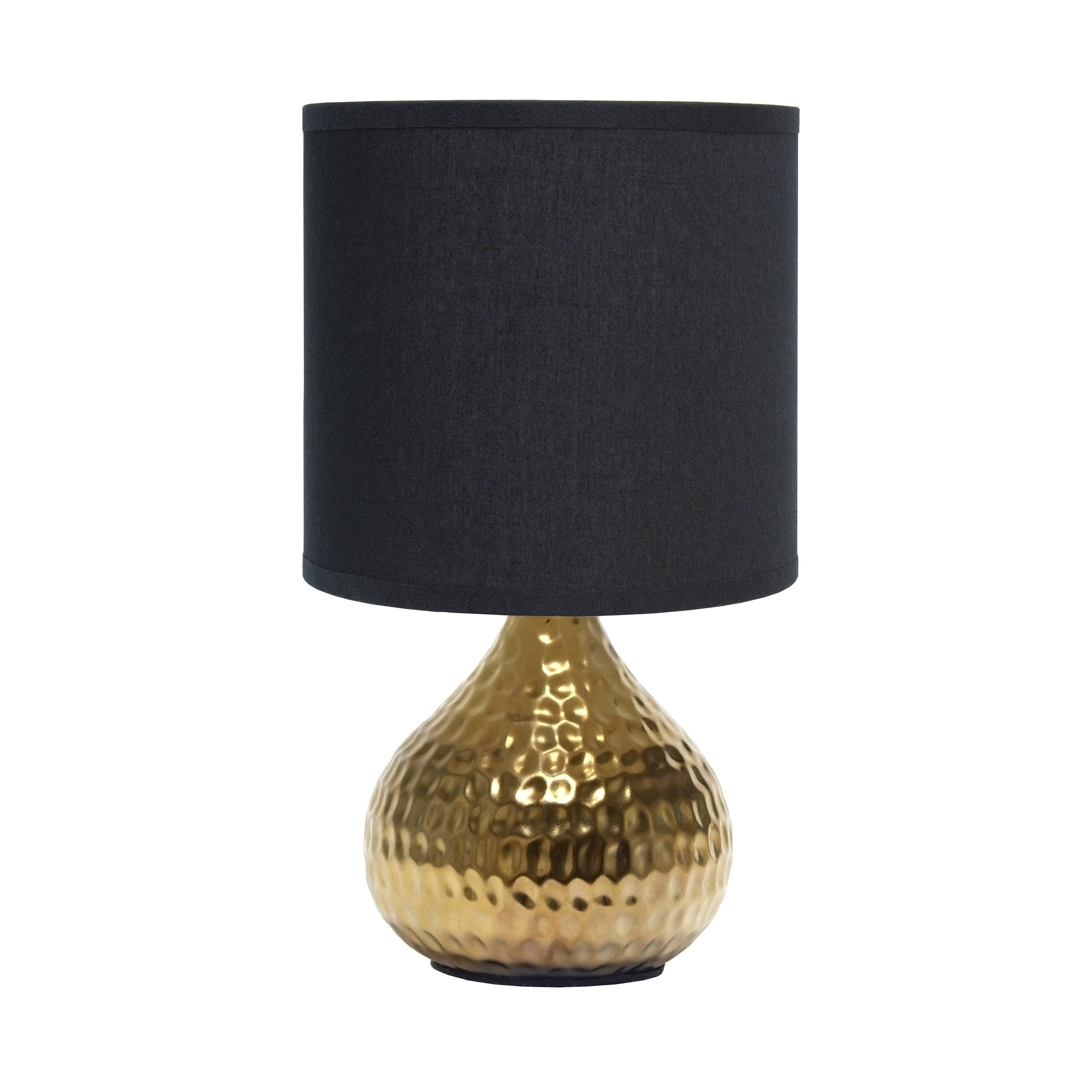 Front. Simple Designs - Drip Mini Table Lamp - Hammered Gold with Black Shade.