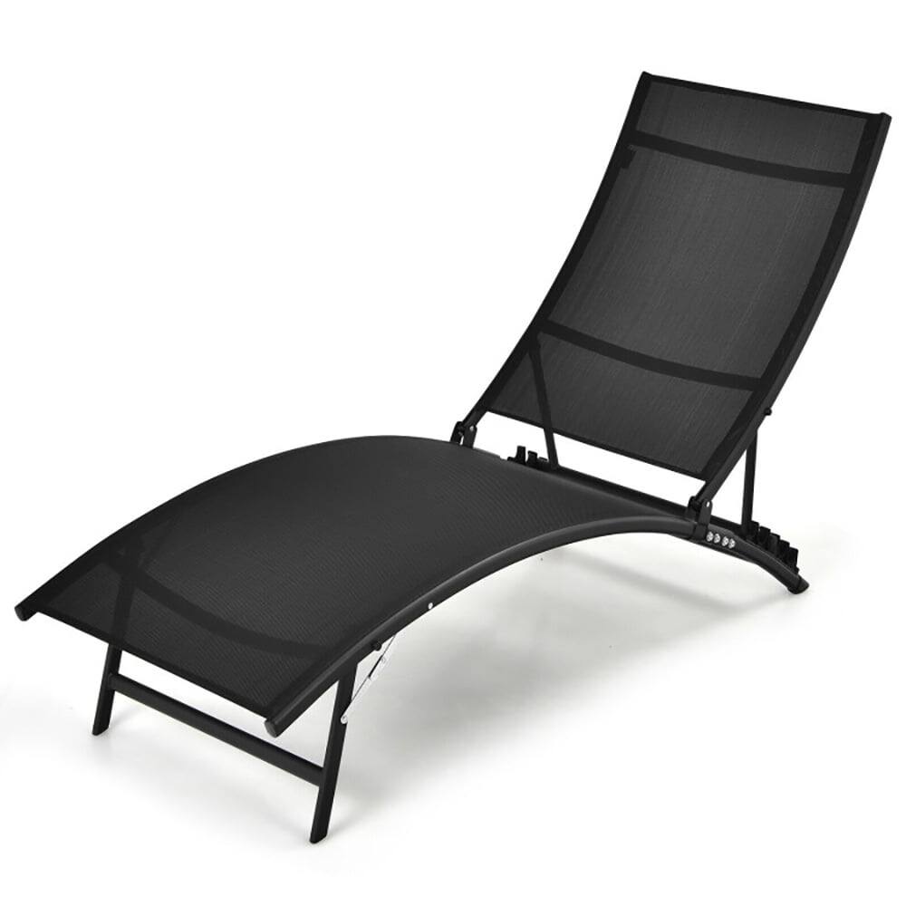 Alt View 2. Kadyn - Outdoor Chaise Lounge Chair, 2 Pcs Patio Folding and Stackable Chaise Lounge Chair with 5-Position Adjustment-Black - Black.