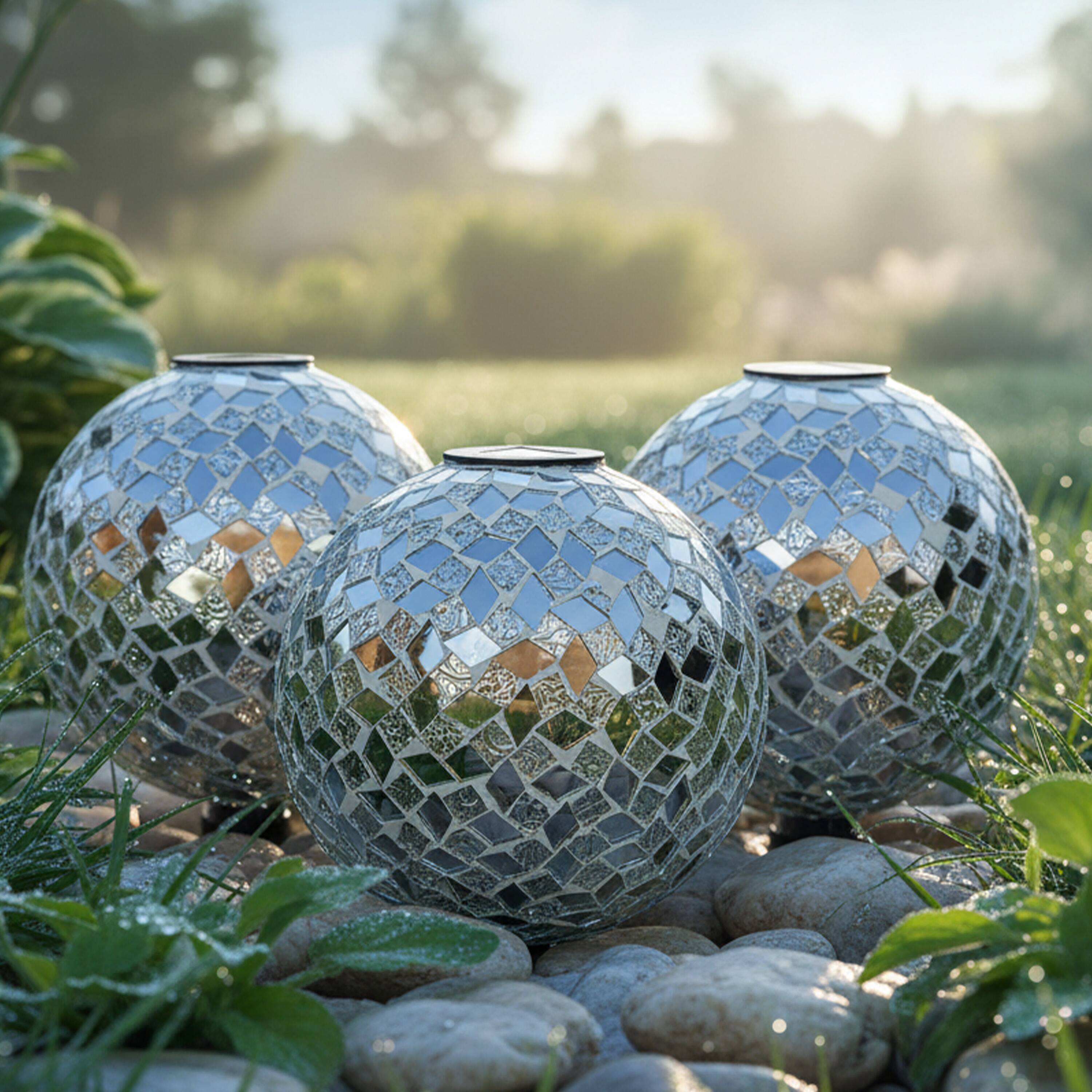 Alt View 10. Sunnydaze - Mosaic Gazing Ball with Solar Light - 10 in - 2pk - Mirrored Diamond.