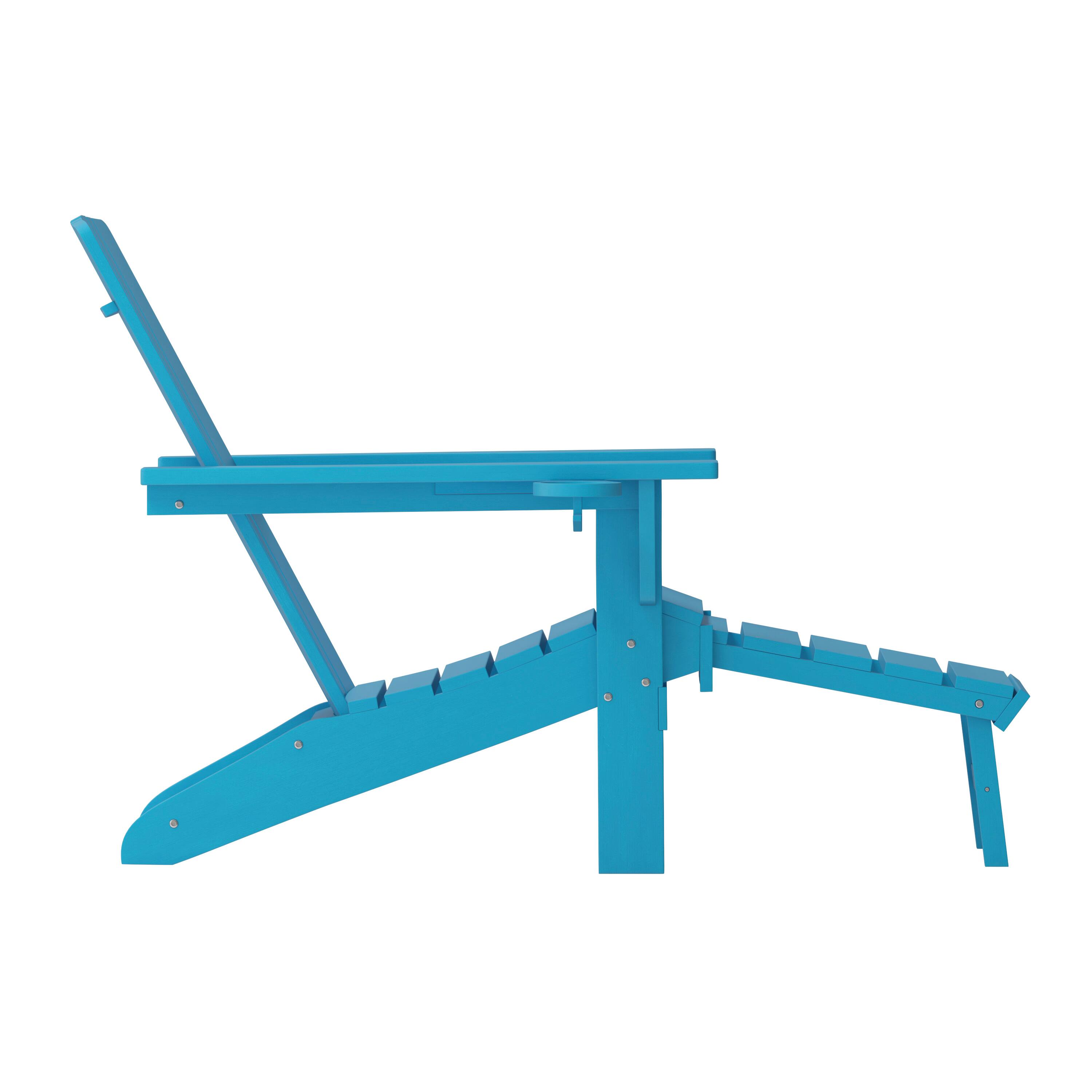 Alt View 9. Emma + Oliver - Haley Set of 2 Adirondack Chairs with Cup Holders and Pull Out Ottoman, All-Weather HDPE Indoor/Outdoor Lounge Chairs - Blue.