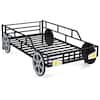 Front. Costway - Costway Twin Car-Shaped Metal Bed Frame with Wheels Decorations Safety Guardrails - Black.