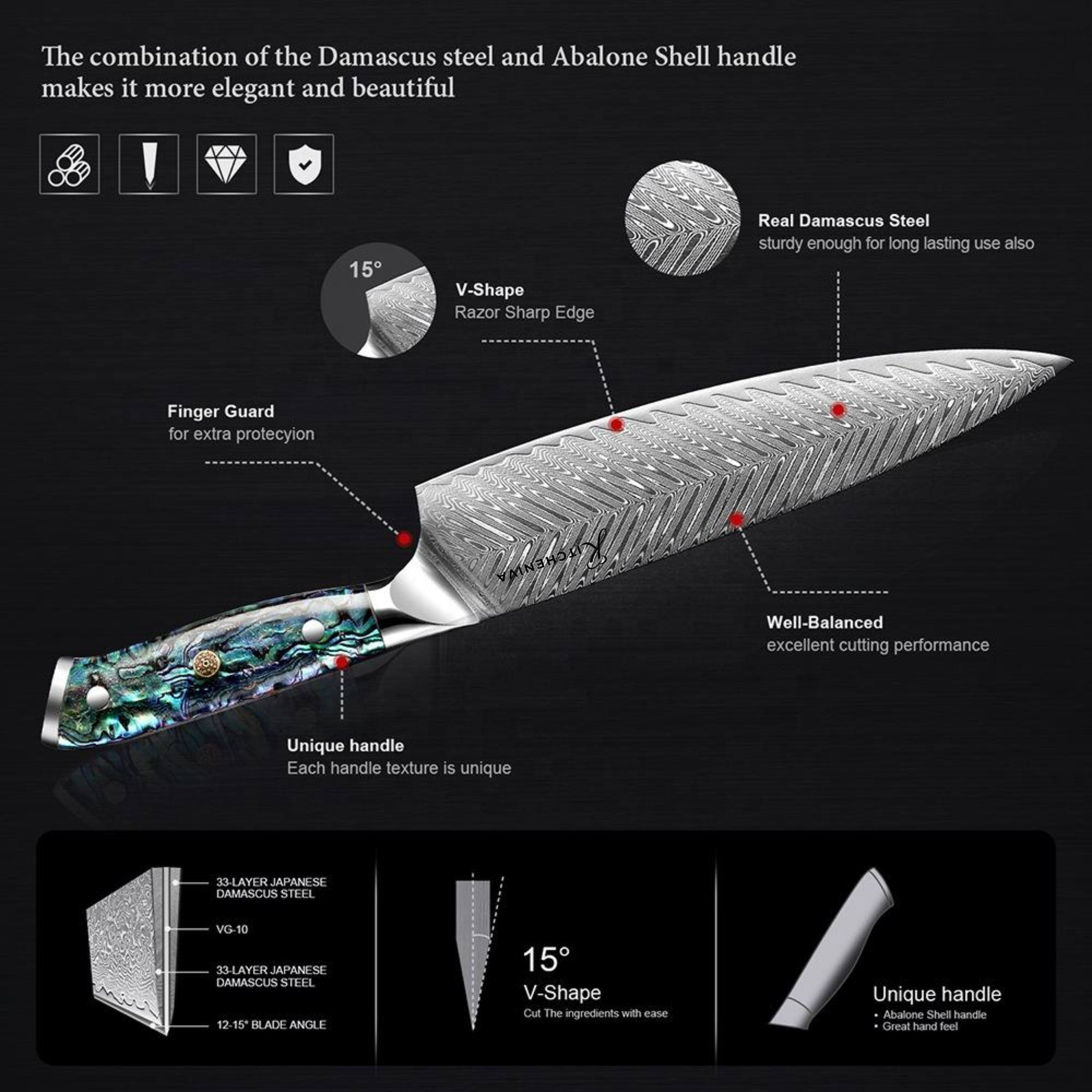 Kitcheniva 4 Piece VG10 Core 67 Layer Damascus Steel Knife Set with ...