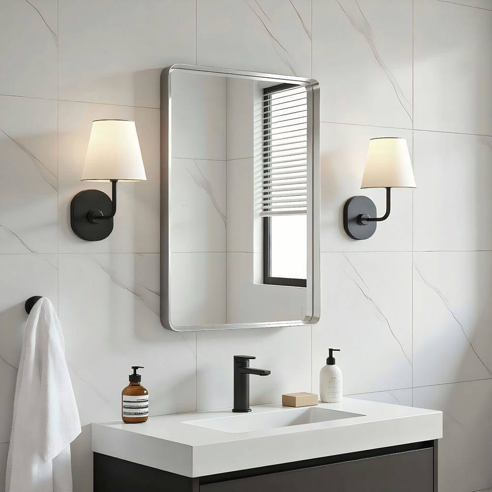 Alt View 8. Kadyn - 30x20 Inch Medium Rectangle Wall Mirror with Rounded Corners and Silver Metal Frame - Silver.