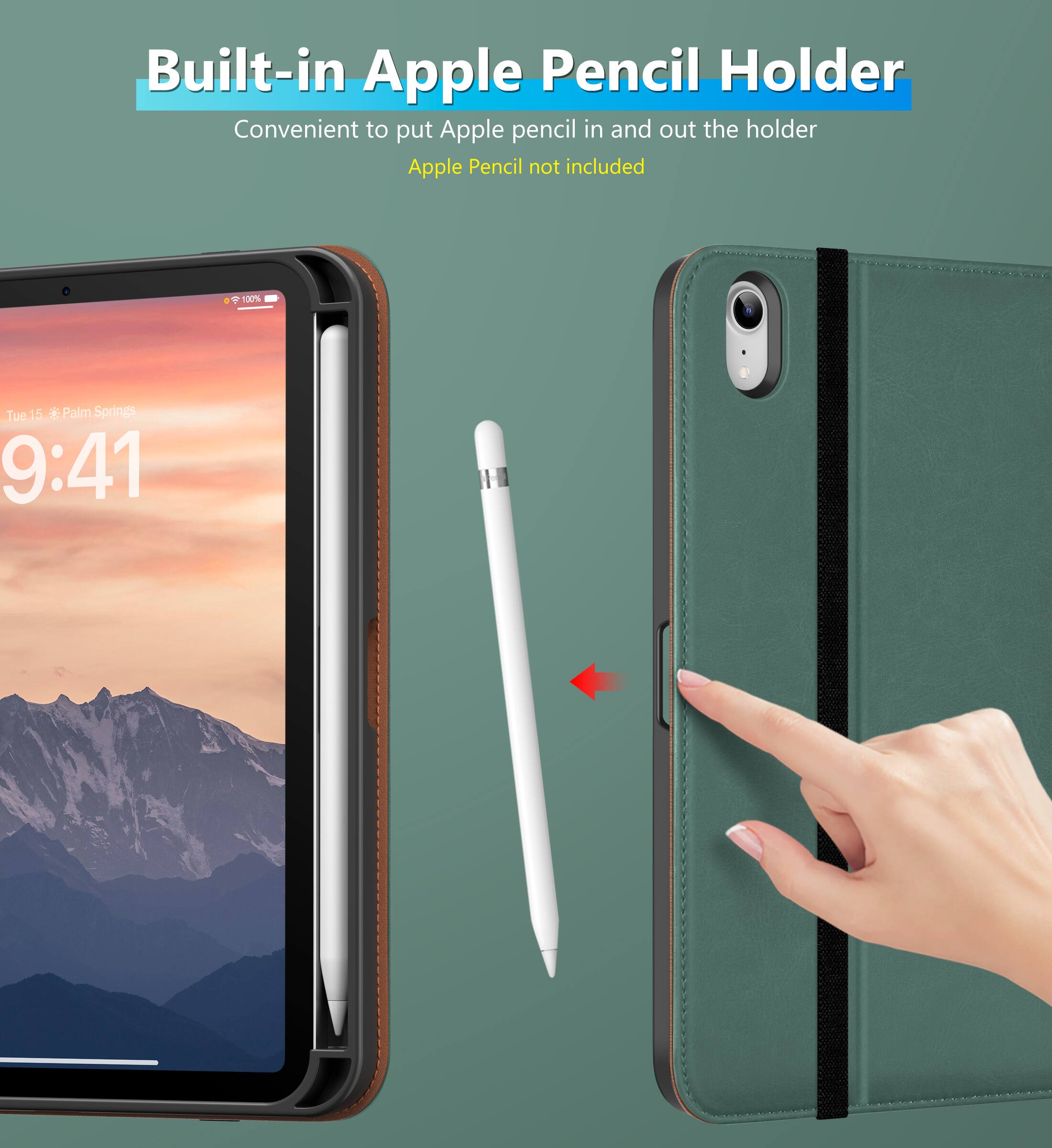 Built-in Apple Pencil Holder  
Convenient to put Apple pencil in and out the holder  
Apple Pencil not included  

Tue 15 • Palm Springs  
9:41