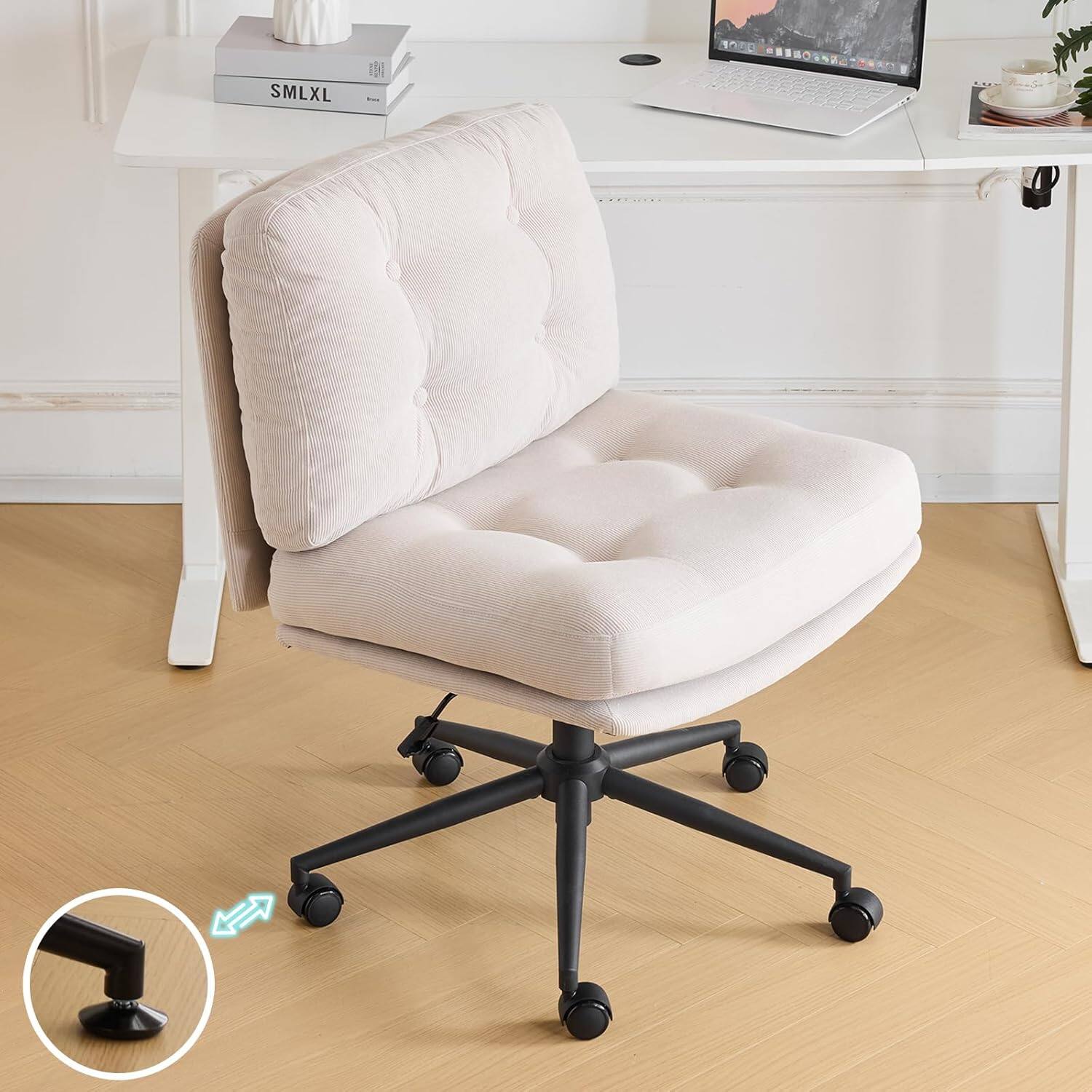 Alt View 7. Winado - Adjustable Cloud Seat Comfy Corduroy Cross Legged with/no Wheels Vanity Stool for Study Make Up Home Office Desk Chair - Light Khaki.