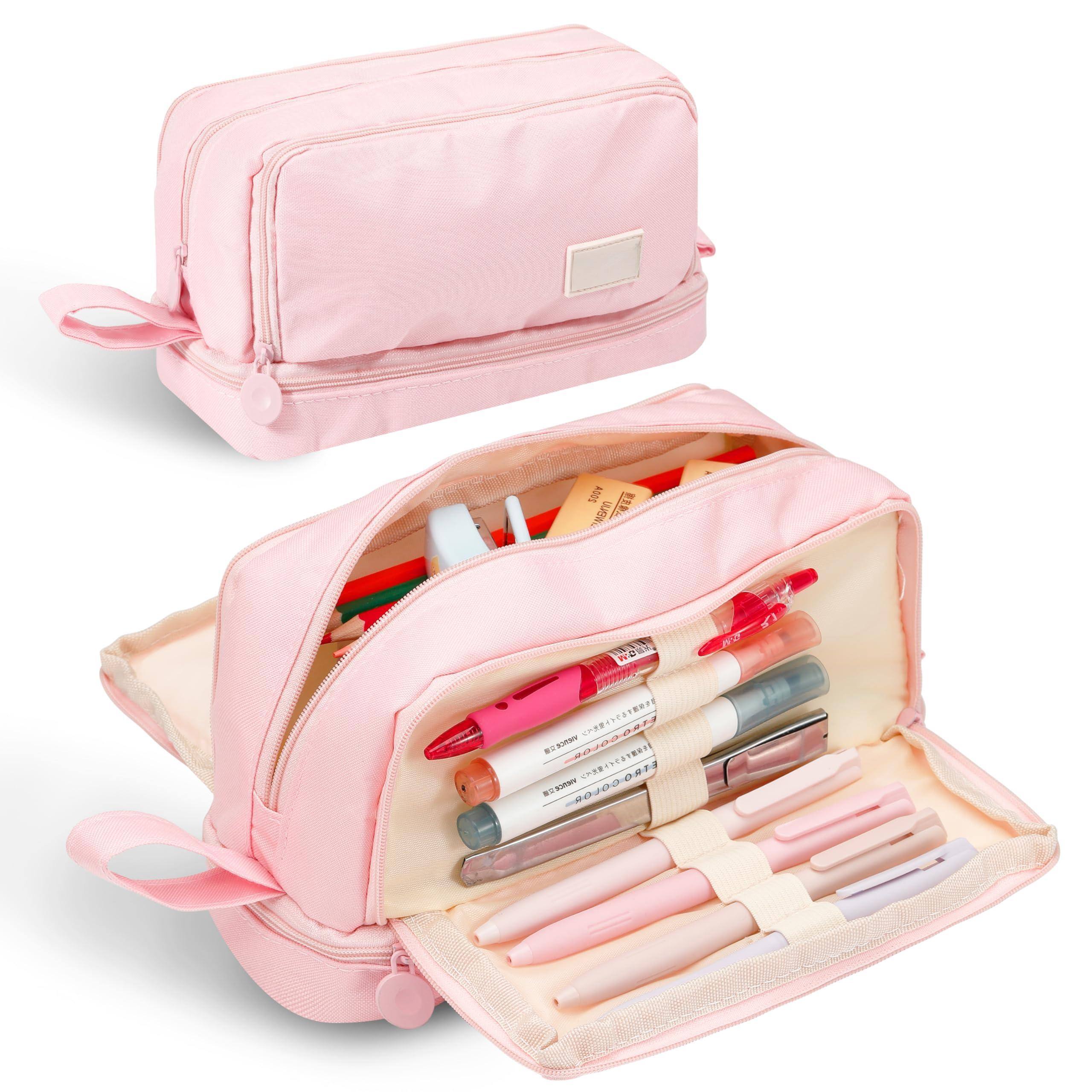 Dapper Styles - Capacity Pencil Case 4 Compartments Pouch With Zipper Portable Handle For Teens Adults Aesthetic Bag Stationery Organ - Blue