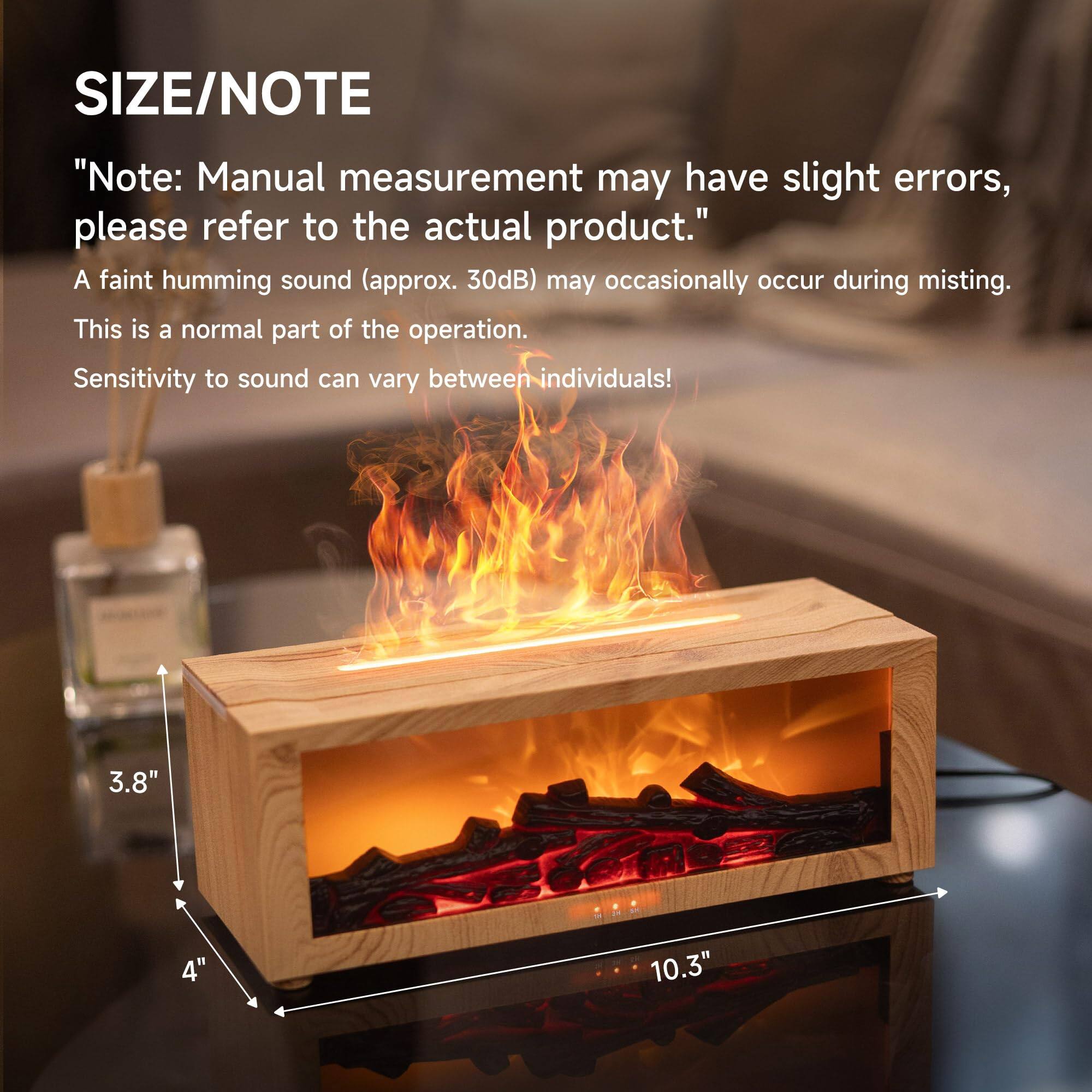 SIZE/NOTE  
"Note: Manual measurement may have slight errors, please refer to the actual product."  
A faint humming sound (approx. 30dB) may occasionally occur during misting. This is a normal part of the operation. Sensitivity to sound can vary between individuals!  
3.8" 4" 10.3"