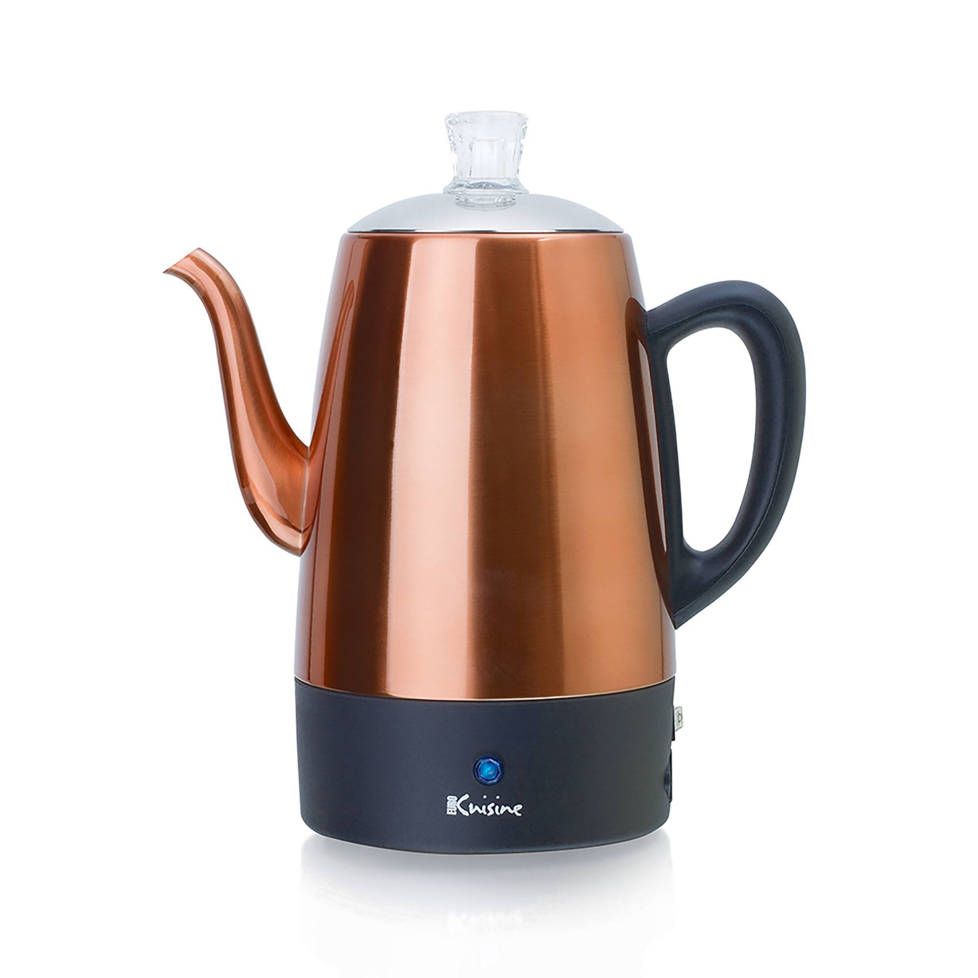 Angle. Euro Cuisine - Euro Cuisine PER08 Stainless Steel Electric Coffee Percolator, 8 Cup - Copper.