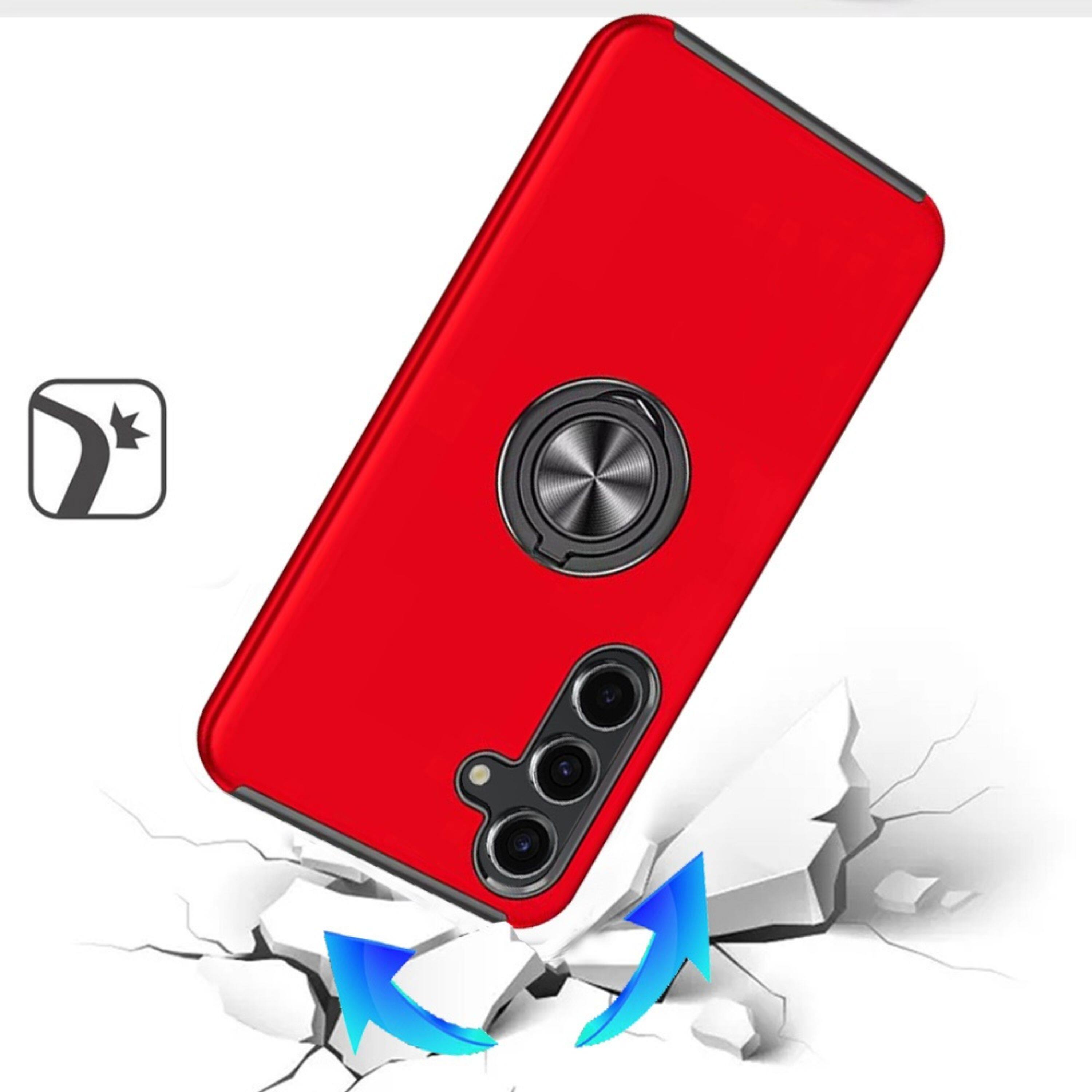 Left. Kitcheniva - Rubber Dual Layer Magnetic Ring Stand Case With Tempered Glass For Samsung S26 Plus Red - Red.