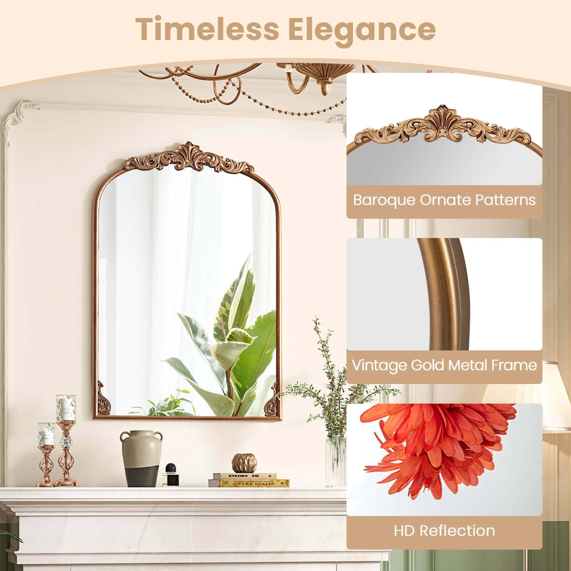 Timeless Elegance

- Baroque Ornate Patterns
- Vintage Gold Metal Frame
- HD Reflection