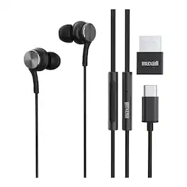Maxell - Fusion X Wiews In-Ear Earbuds, In-Line Mic/Remote, USB-C Connector, USB-A Adapter - Black