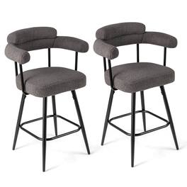 Costway - 27" Swivel Bar Stool Set of 2 with Curved Back & Arms & Metal Legs & Footrest - Gray