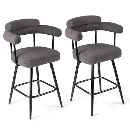 Front. Costway - Costway 27" Swivel Bar Stool Set of 2 with Curved Back & Arms & Metal Legs & Footrest - Gray.