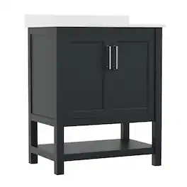 Flash Furniture - Vega 30 Inch Bathroom Vanity with Sink Combo, Storage Cabinet with Soft Close Doors and Open Shelf, Carrara Marble Finis - Black