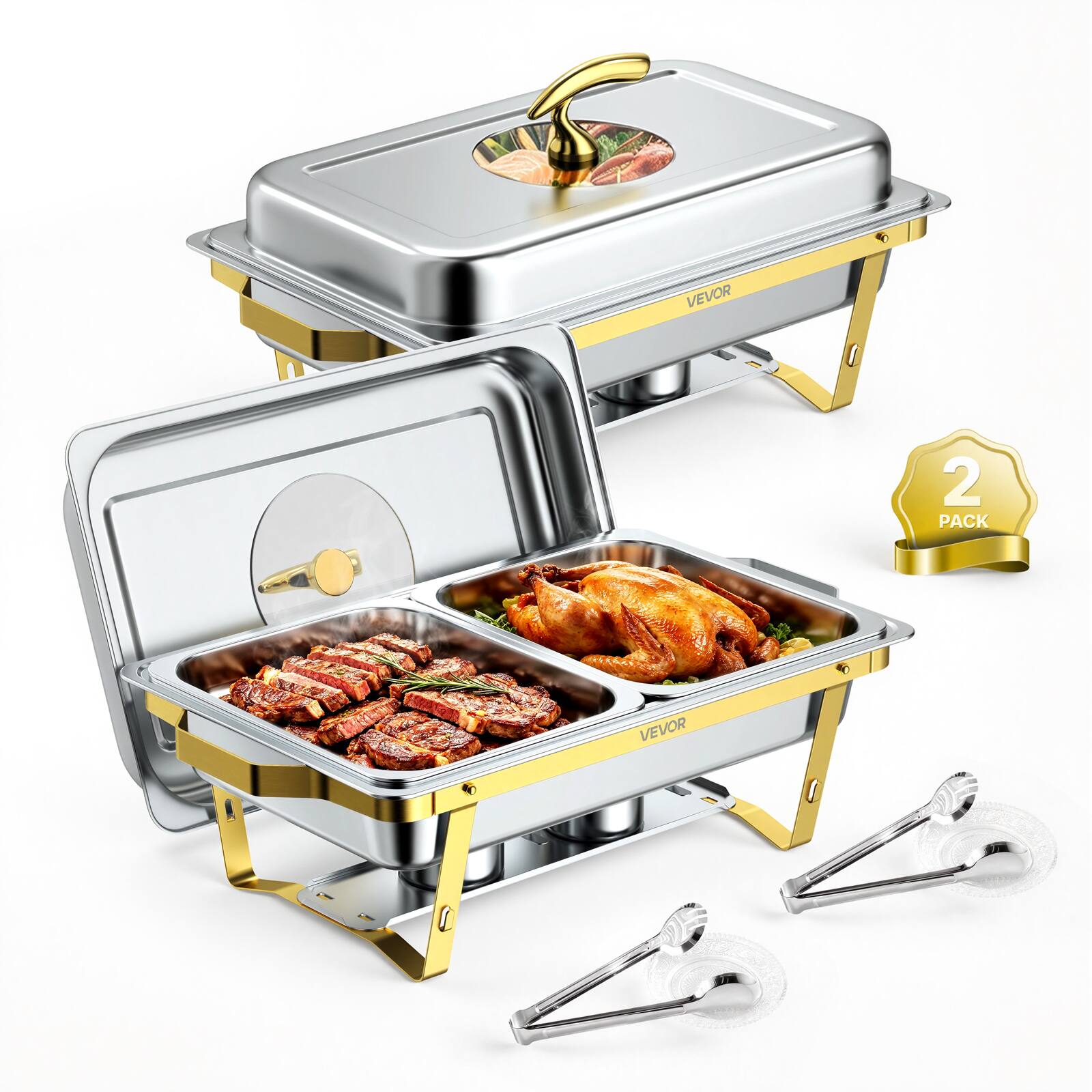 VEVOR 2 Packs Chafing Dishes for Buffet Set, 9QT Stainless Steel Chafer ...