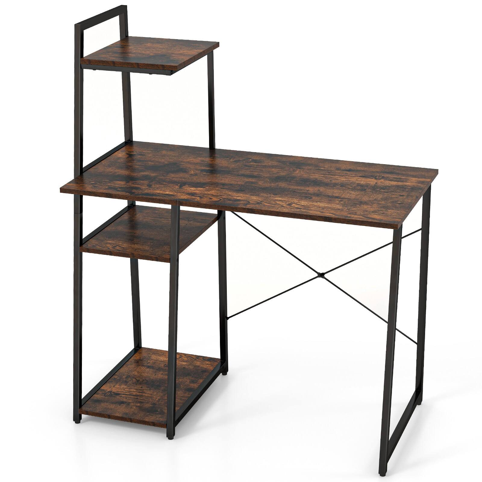 Front. Sugift - Computer Desk with Shelves and 3-Tier Storage Bookshelf - Brown.
