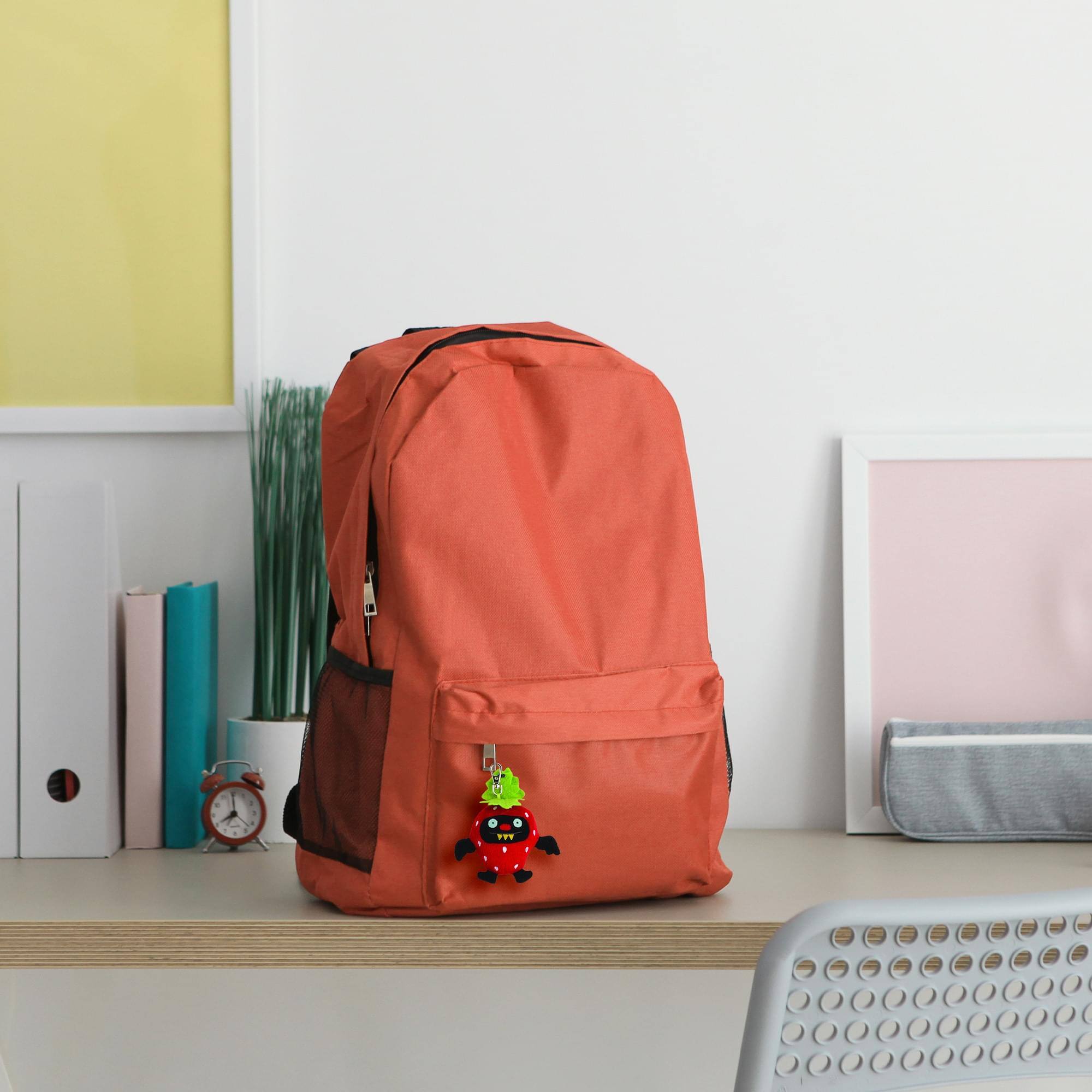 Alt View 1. Enesco - Ugly Dolls Fruities 4" Plush Clip-On: Ninja Batty Strawberry - Red.