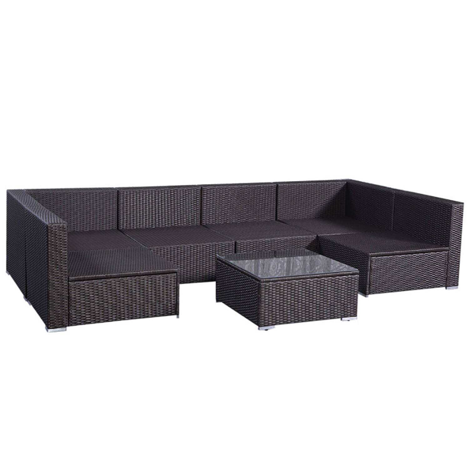 Angle. Kadyn - 7 Pcs Outdoor Patio Furniture Set Modular Patio Set Wicker Outdoor Sectional Sofa Set Rattan Patio Conversation Sets wit - Black.