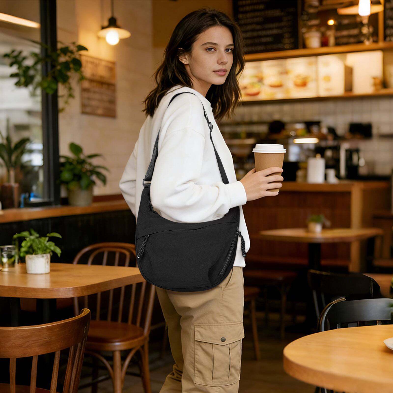 Alt View 4. Unique Bargains - Sling Bag for Men Women, Lightweight Arch Moon Crossbody Bag, Water Repellent Chest Fanny Pack for Hiking Travel Commute - Black.