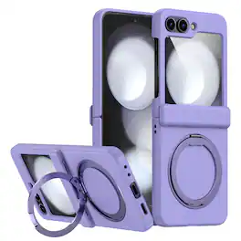 Dteck - for Samsung Galaxy Z Flip6/7FE Matte Case,Shockproof Hard PC Cover with Hinge Protection,Rugged Rotatable Kickstand Case - Purple