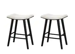 LuXeo - Luna 24 in. Black Backless Wood Saddle Counter Stools with White Boucle Fabric Seat (Set of 2) - Black/White