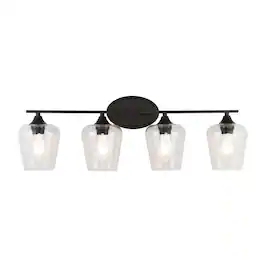 Jonathan Y - Jayne 32" 4-Light Iron/Seeded Glass Cottage Rustic LED Vanity Light, Oil Rubbed Bronze - Oil-Rubbed Bronze