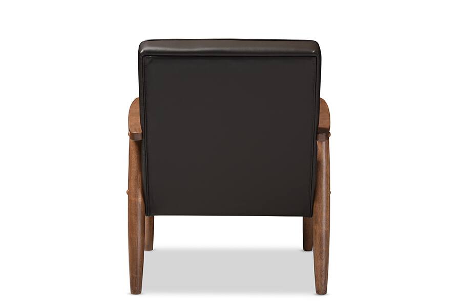 Left. Baxton Studio - Sorrento Mid-century Retro Modern Faux Leather Upholstered Wooden Lounge Chair - Dark Brown.