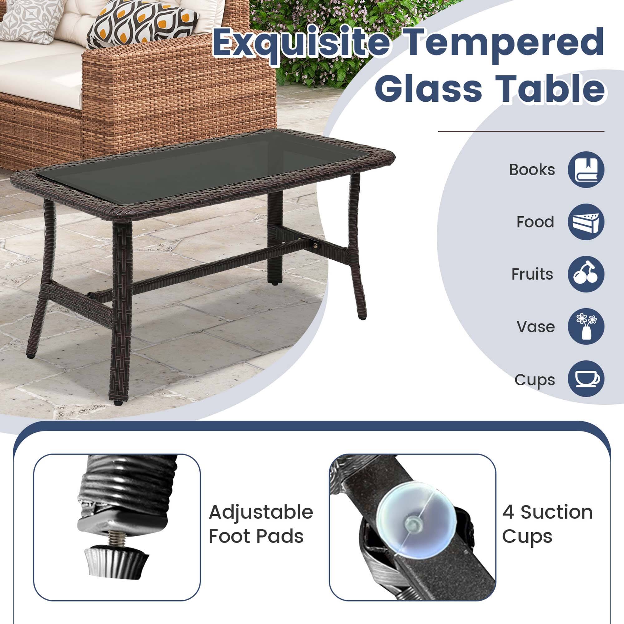 Exquisite Tempered Glass Table

- Books
- Food
- Fruits
- Vase
- Cups

Adjustable Foot Pads

4 Suction Cups