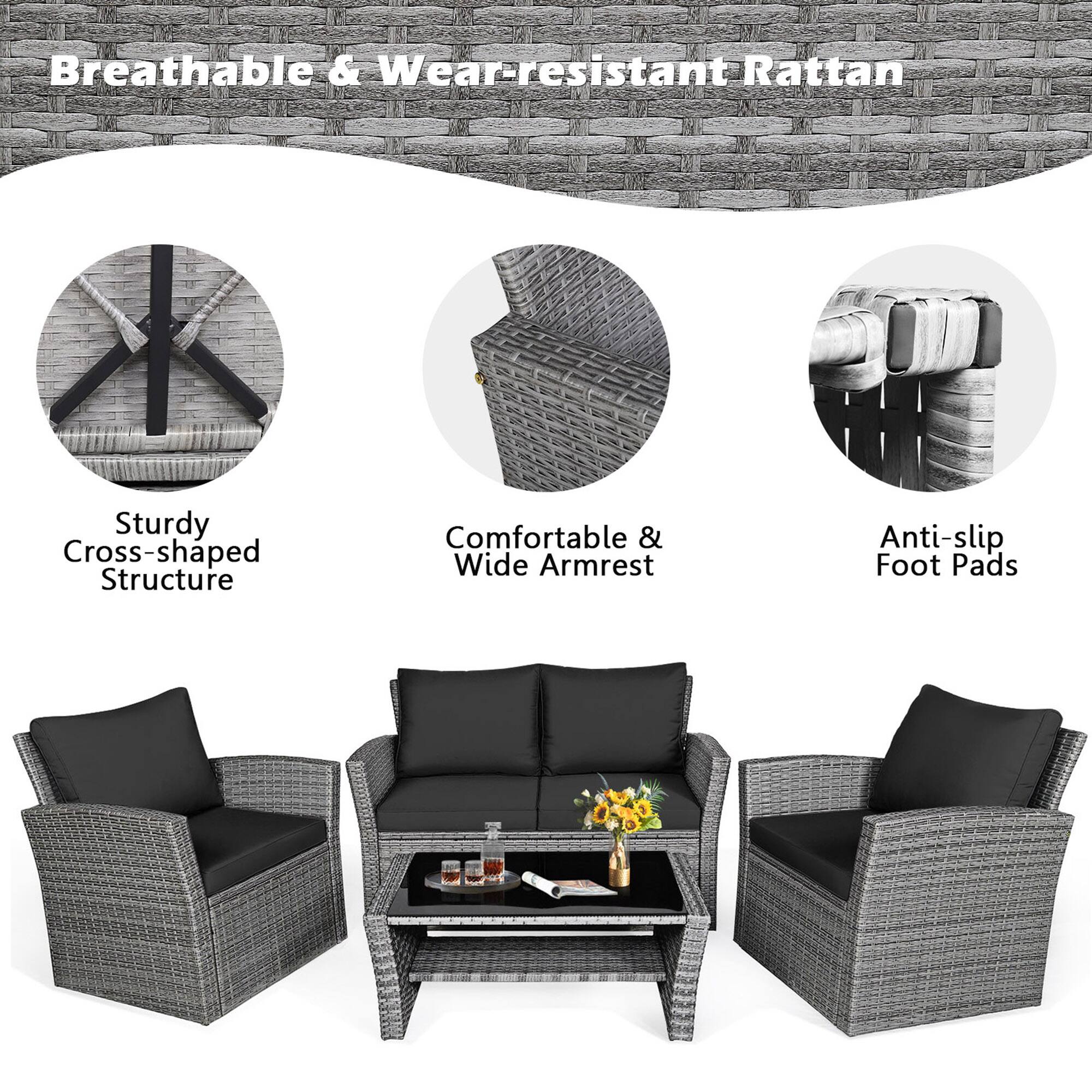 Breathable & Wear-resistant Rattan, Sturdy Cross-shaped Structure, Comfortable & Wide Armrest, Anti-slip Foot Pads