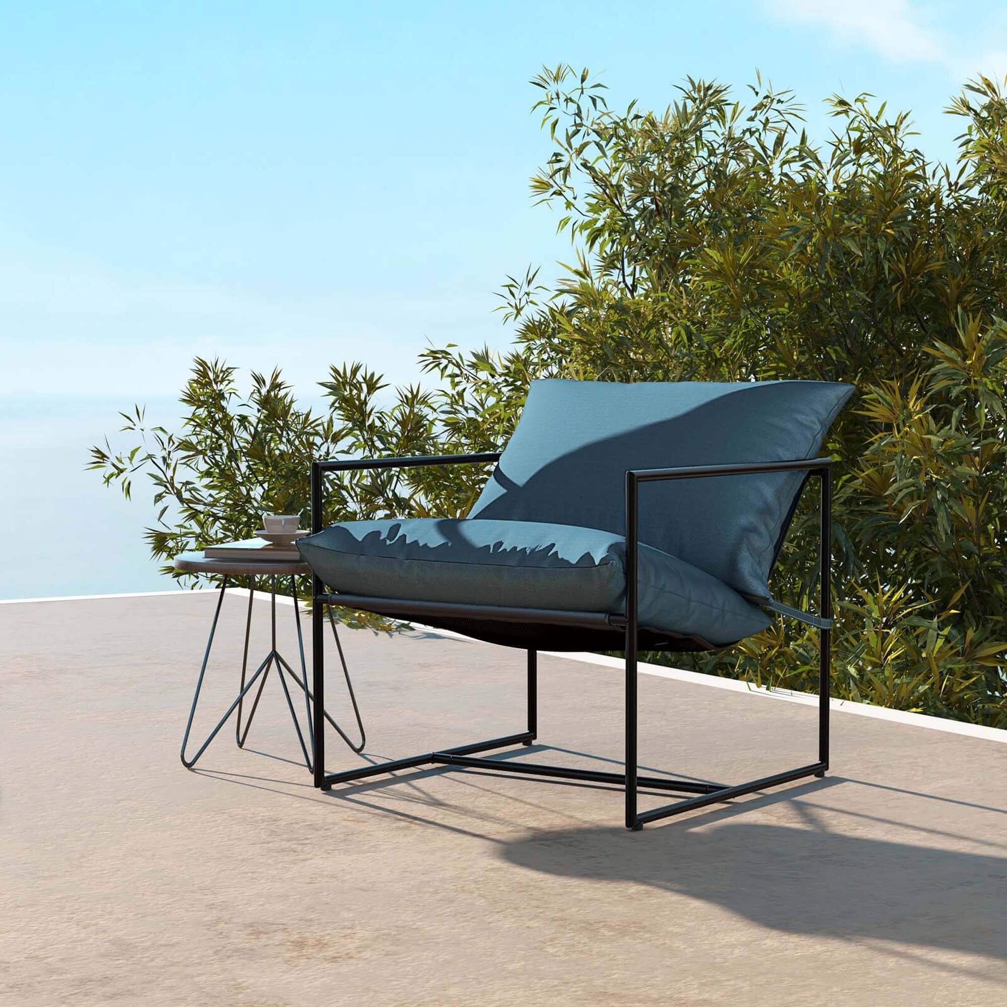 Alt View 3. Costway - Costway 2PCS Sling Accent Chairs Metal Framed Armchairs with Removable Sponge Cushions - Navy.