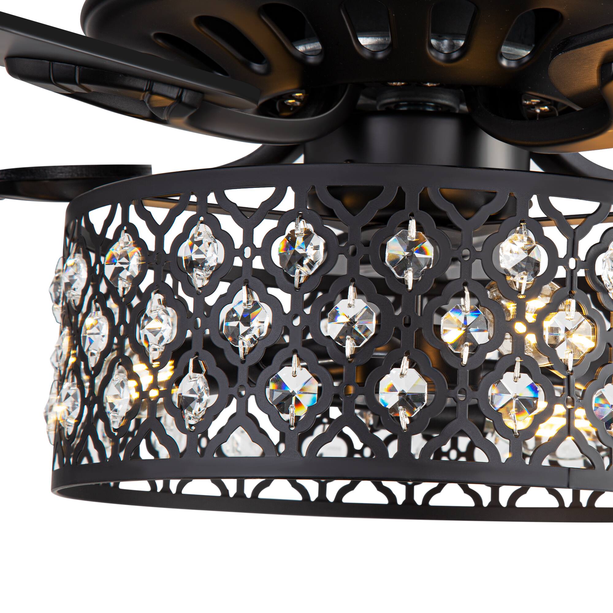 Alt View 8. Breezary - 52 Inch Ceiling Fan with Light, Crystal Drum Shade, 5 Dual-Finish Blades, Remote, 5&10 Inch Downrods - matte black and walnut.