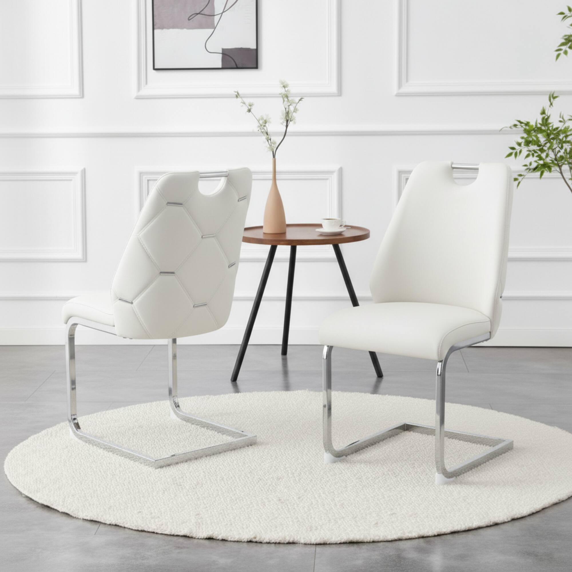 GOODSILO - Set of 2 Modern Upholstered Dining Chairs with Elegant Metal Accents and High-Resilience Foam Cushions - White