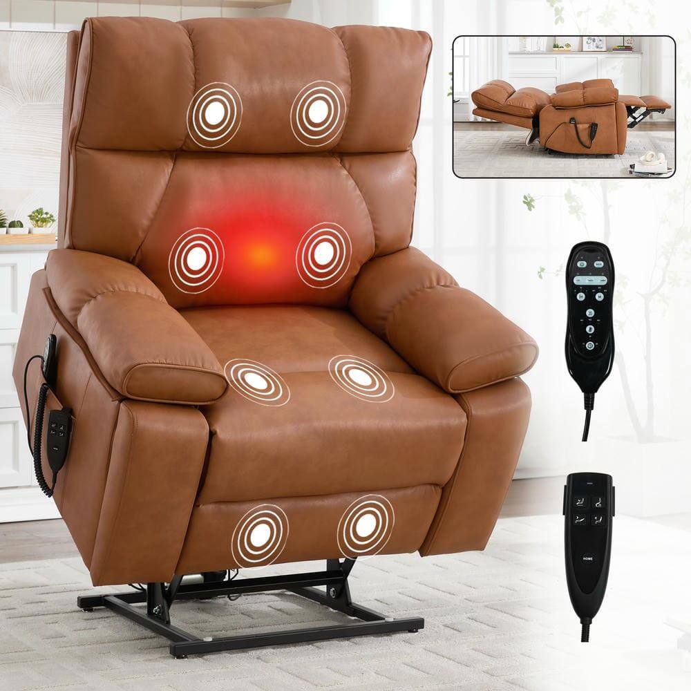 Alt View 5. Kadyn - Oversized Dual Motor Power Lift Recliner, 25" Wide Seat, Massage & Heat, 350lb Capacity, Orange - Orange.