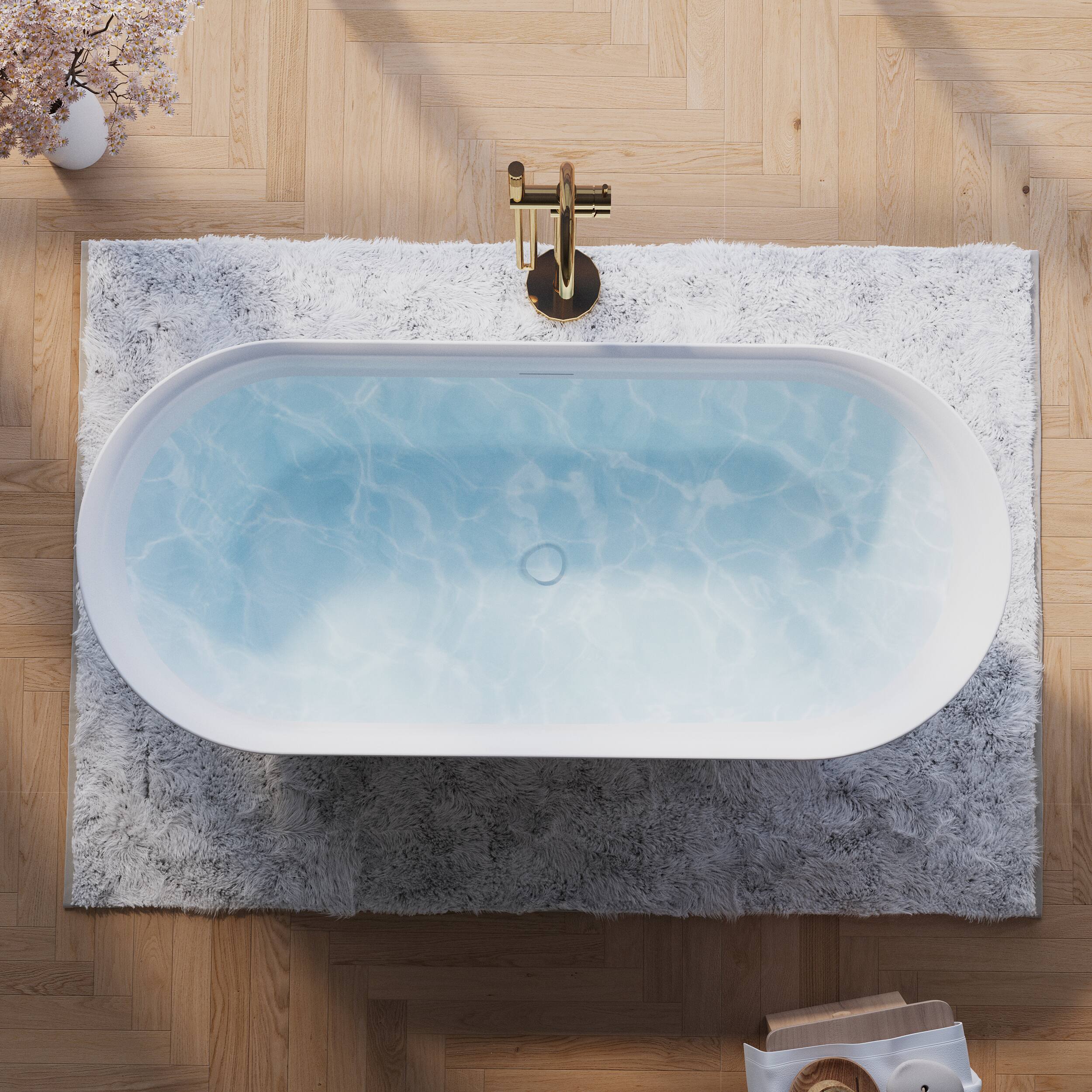 Angle. WELLFOR - Sable 66 in. Acrylic Flat Bottom Double Ended Freestanding Soaking  Bathtub with Drain and Overflow - White.