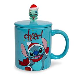 Silver Buffalo - Disney Lilo & Stitch Holiday Cheer Ceramic Mug With Lid | Holds 18 Ounces - Blue