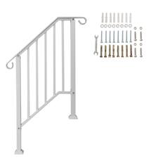 Front. Winado - Handrails Steps Stair Fits 2-3 Steps, Wrought Iron Hand Rail Stair Railing 1PC for Outdoor Concrete Porch Wooden Steps - White.