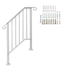 Winado - Handrails Steps Stair Fits 2-3 Steps, Wrought Iron Hand Rail Stair Railing 1PC for Outdoor Concrete Porch Wooden Steps - White