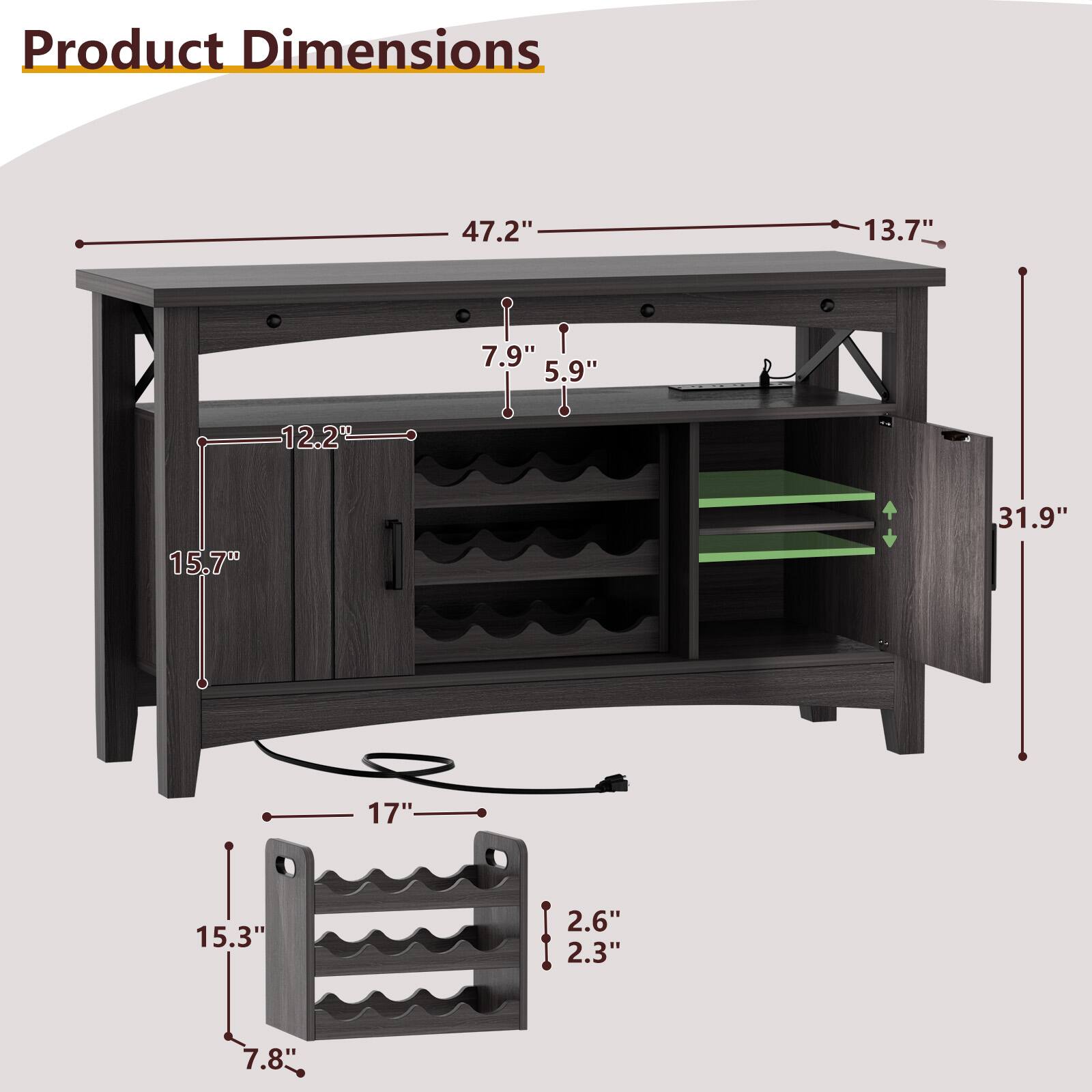 Product Dimensions: 47.2" x 13.7" x 7.9" x 5.9" x 12.2" x 15.7" x 31.9" x 17" x 15.3" x 2.6" x 2.3" x 7.8"