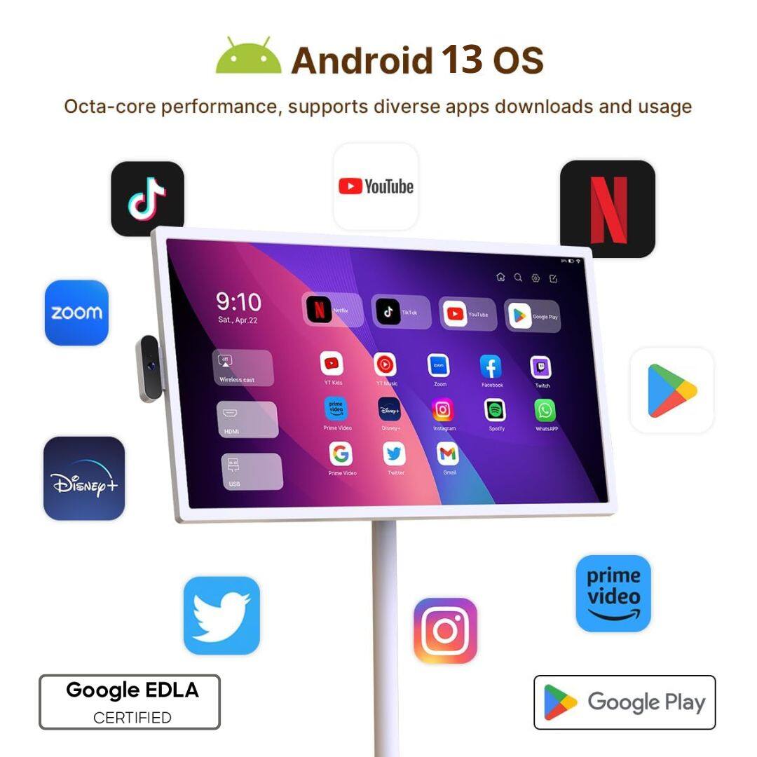 Android 13 OS  
Octa-core performance, supports diverse apps downloads and usage  

- TikTok
- YouTube
- Netflix
- Zoom
- Google Pay
- Disney+
- Prime Video
- Instagram
- Facebook
- Twitter
- WhatsApp
- Spotify
- Gmail
- Google EDLA CERTIFIED
- Google Play